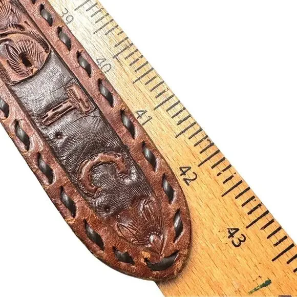 VTG -FRONTIER BUCKLE Native American vintage 70s Zuni Multi-Inlay Knifewing belt - Picture 8 of 14